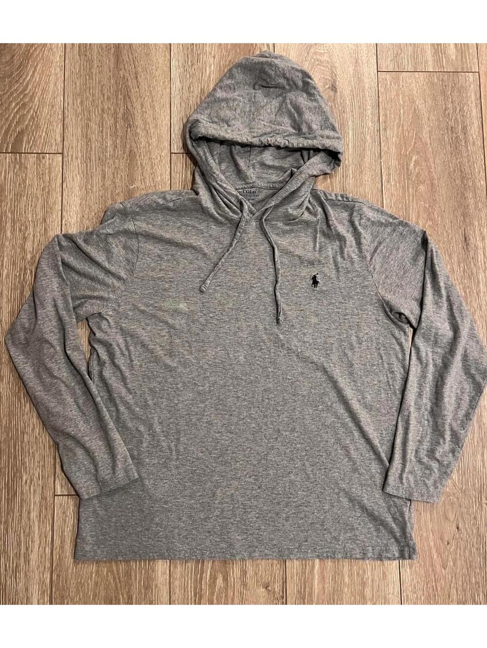 Polo Ralph Lauren Gray Hooded Long Sleeve Shirt, Large